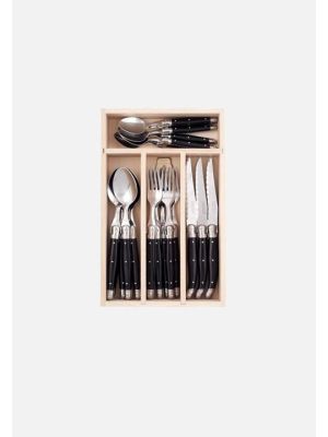 Laguiole 24 Pce Set BLACK StdF WoodTray PCVD