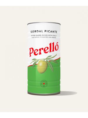 Perello Olives Gordal Queen green pitted chilli 600g Tin lrg