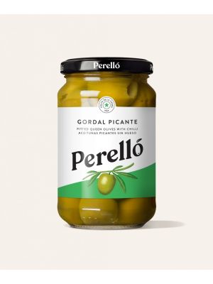 Perello Olives Gordal Queen green pitted chilli 150g Jar