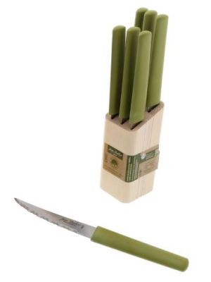 Jean Dubost Eco 6 Steak Knives Block with Green BioPlastic Handles
