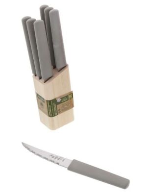 Jean Dubost Eco 6 Steak Knives Block with Grey BioPlastic Handles