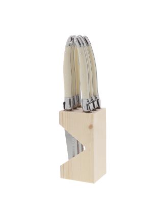 Laguiole Jean Dubost 6 ECO Steak Knives Ivory Color Handle in Block