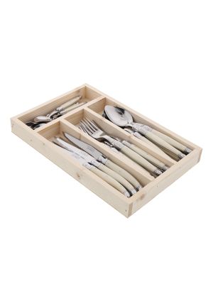 Laguiole 24 Pce Set IVORY StdF WoodTray Jean Dubost France