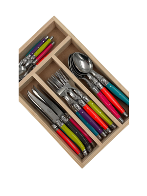 Laguiole 24 Pce Set NEON TONIC MIX StdF WoodTray