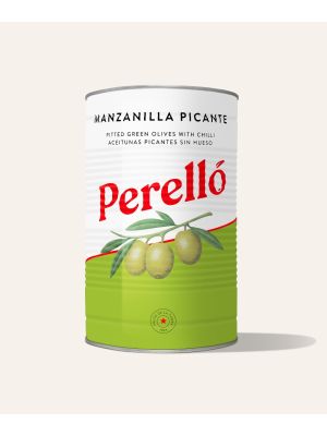 Perello Olives Manzanilla green pitted chilli 2kg Tin XL