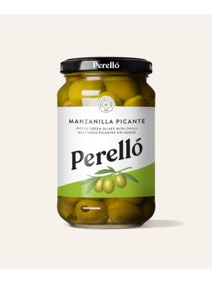 Perello Olives Manzanilla green pitted with chilli 160g Jar
