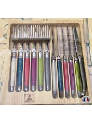 Laguiole 12 Piece Eco Cutlery Set Victoria Mix Natural Wood Tray