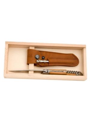 Laguiole Pocket Knife 2pce Olivewood, wine opener & leather pouch Jean Dubost MADE IN FRANCE