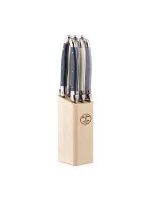 Laguiole Jean Dubost 6 Steak Knife BLOCK ANGLE Atelier Blue 