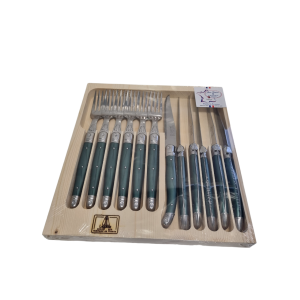 Laguiole 12 Knife and Fork Set GREEN DARK STD Dubost