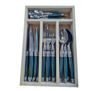 Laguiole 24 Pce Set GREEN DARK STD WoodTray Jean Dubost NEW