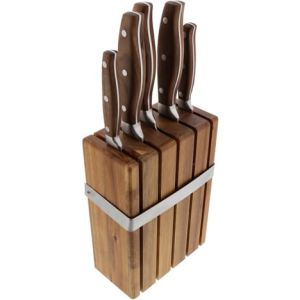 Jean Dubost ROC Kitchen Knife Set & Acacia Knife Block