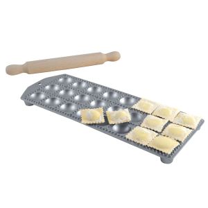 Eppic ravioli maker 24 rd. holes 40x40 alum. rolling pin box