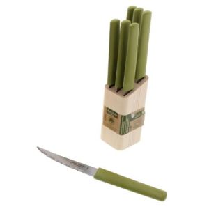 JDB ECO NATURA 6 Steak Knives Block GREEN BioPlastic