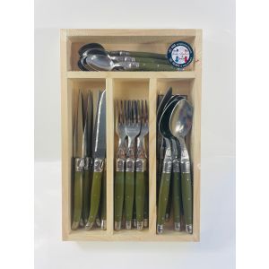 Laguiole 24 Pce Set Khaki StdF WoodTray NEW