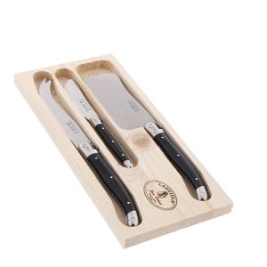 Laguiole 3 Pce Cheese Set BLACK STDF ECO OpenWoodBox Dubost
