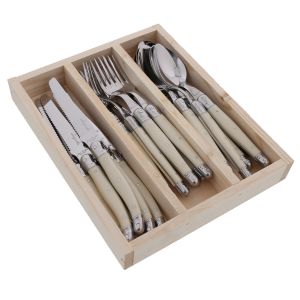 Laguiole 18 Pce Set RoundTip Knife 1.5 IVORY ABS LF WoodTray