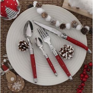 Laguiole 24 Pce Set RED Matt STDFinish WoodTray