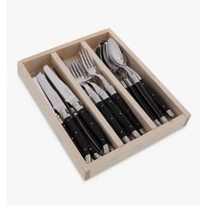 Laguiole 18 Pce Set RoundTip Knife 1.5 BLACK ABS LF WoodTray