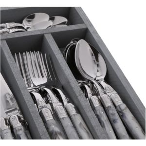 Laguiole 24 Pce Set MARBLE GREY StdF WoodTray WW