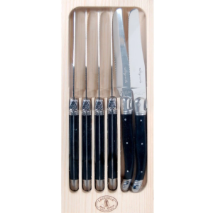 Laguiole 6 Table Knives ENGLISH BLACK ROUND BLADE 1.2 LF NEW