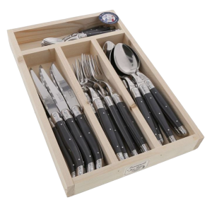 Laguiole 24 Pce Set TONIC COOL GREY StdF WoodTray