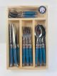 Laguiole 24 Pce Set Arctic Blue StdF WoodTray NEW