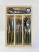 Laguiole 24 Pce Set Khaki StdF WoodTray NEW