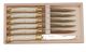 Jean Dubost 6 Steak Knives with Ivory & Brass Colored Handle in a Wood Box